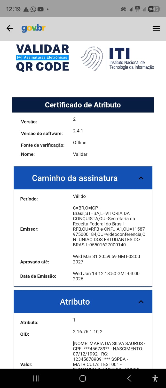 Validacao ITI - Certificado de Atributos PagMeia